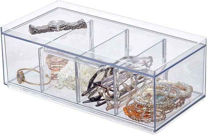 iDesign The Sarah Tanno Collection Plastic Cosmetic Drawer Organizer, Clear/White Large
