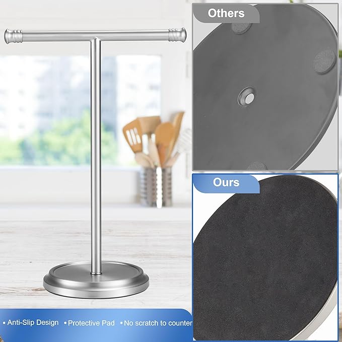 Hand Towel Holder Stand, Stainless Steel Free Standing Towel Rack Stand, Rust-Proof Towel Bar for Bathroom Kitchen Countertop, Brushed Nickel, 2 Pack