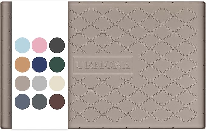 URMONA 34" x 22" Waterproof Silicone Mat in Multiple Sizes & Colors, Under Sink Mat for Kitchen & Bathroom, Pet Food Pad for Dogs & Cats, Kitchen Cabinet Liner, Multi-Purpose for Storage(Beige)