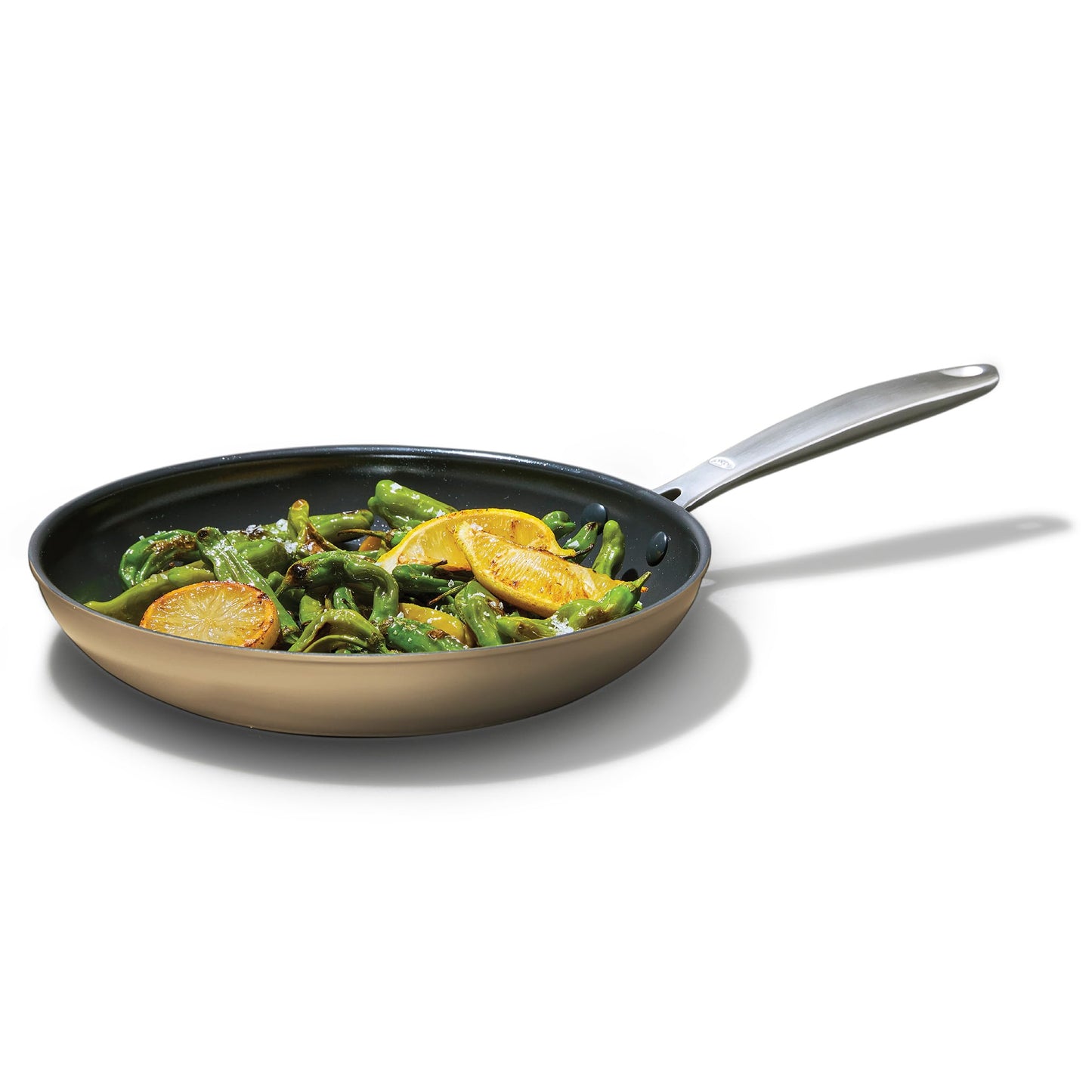 OXO Enhanced 12” Nonstick Frying Pan Skillet, Ceramic PFAS-Free Cookware, Stainless Steel Handle, Eggs & Omelets, Dishwasher & Oven Safe, Biscuit Brown