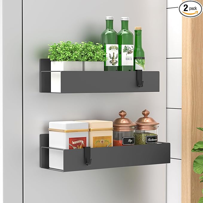 2 Pack Magnetic Spice Storage Rack Organizer for Refrigerator and Oven, Dark Gray Fridge Organizers and Storage