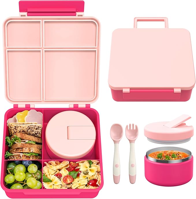 LOHASOK Bento Lunch Box for Kids with 8oz Soup Thermo, Black