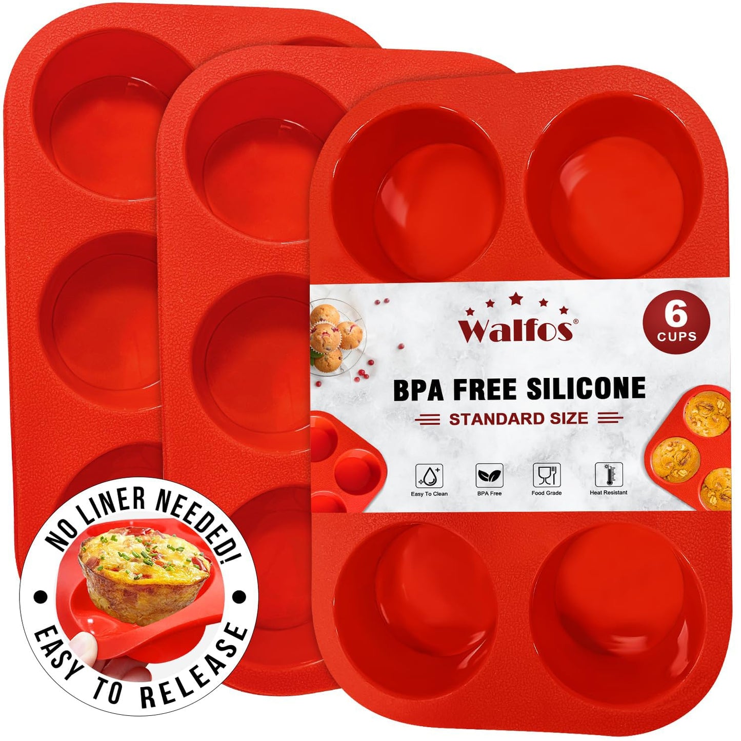 Walfos Silicone Muffin Pan Set of 3, Including Regular 12 Cups Muffin Pans, 24 Cups Mini Muffin Pan & 6 Cups Muffin Top Pan, Non-Stick Cupcake Pan, Easy to Release & Dishwasher Safe