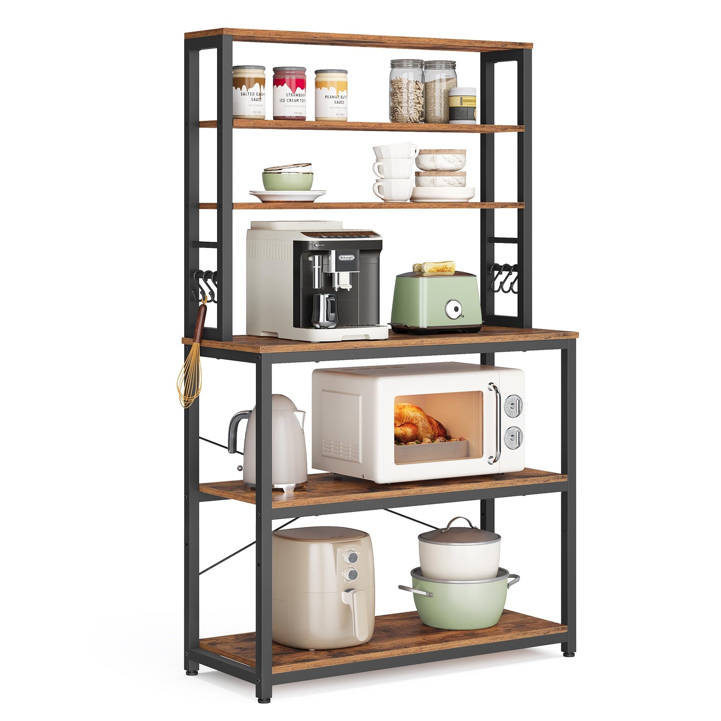 VASAGLE Coffee Bar, 31.5 Inches 6-Tier Baker's Rack with 6 Hooks