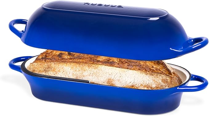 Dutch Oven For Sourdough Bread Baking – Enamelled Cast Iron Bread Loaf Pot – Oven Safe Non Stick Bread Pot – Rectangular,Light Blue, 24cm x 16cm – by Nuovva