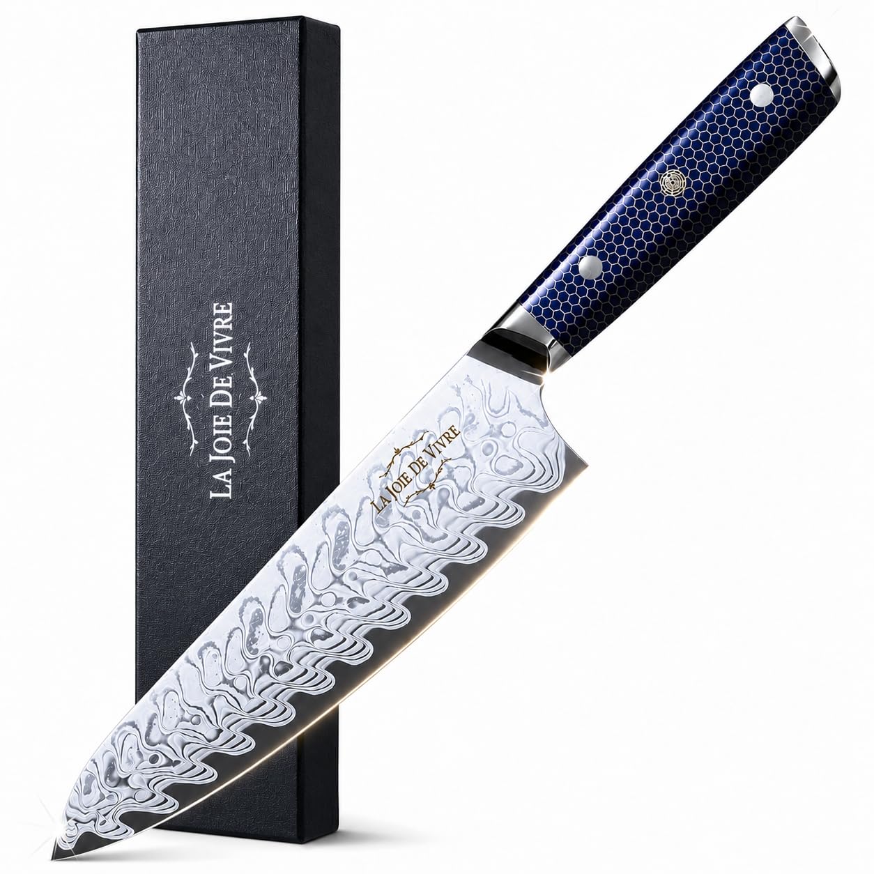 Damascus Chef Knife 8 Inch, Japanese Chef Knife with 67-Layer VG-10 Steel Core, Ultra Sharp Professional Kitchen Knife, White Turquoise Marble Handle, Premium Gift Box