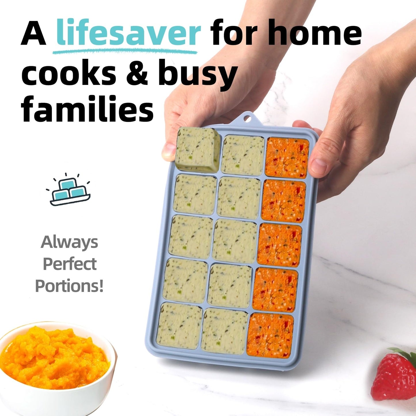2 Tbsp Silicone Freezer Molds - Perfect for Storing Garlic, Herbs, Ginger, Pesto, Tomato Paste, Lemon Juice, Purees and More - Silicone Food Freezer Tray (Multicolor 3 Pack)