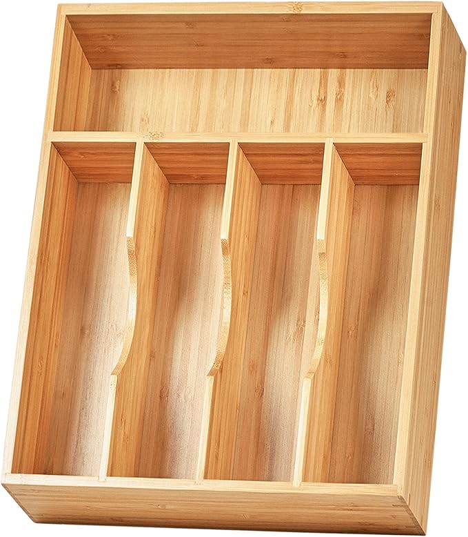 Umilife Large Kitchen Drawer Organizer, 19"x20" Silverware Utensils Organizer, 2.5" High for Large Deep Drawers, Bamboo Flatware Holder with Thick Frames, Sturdy Kitchen Organization Tray
