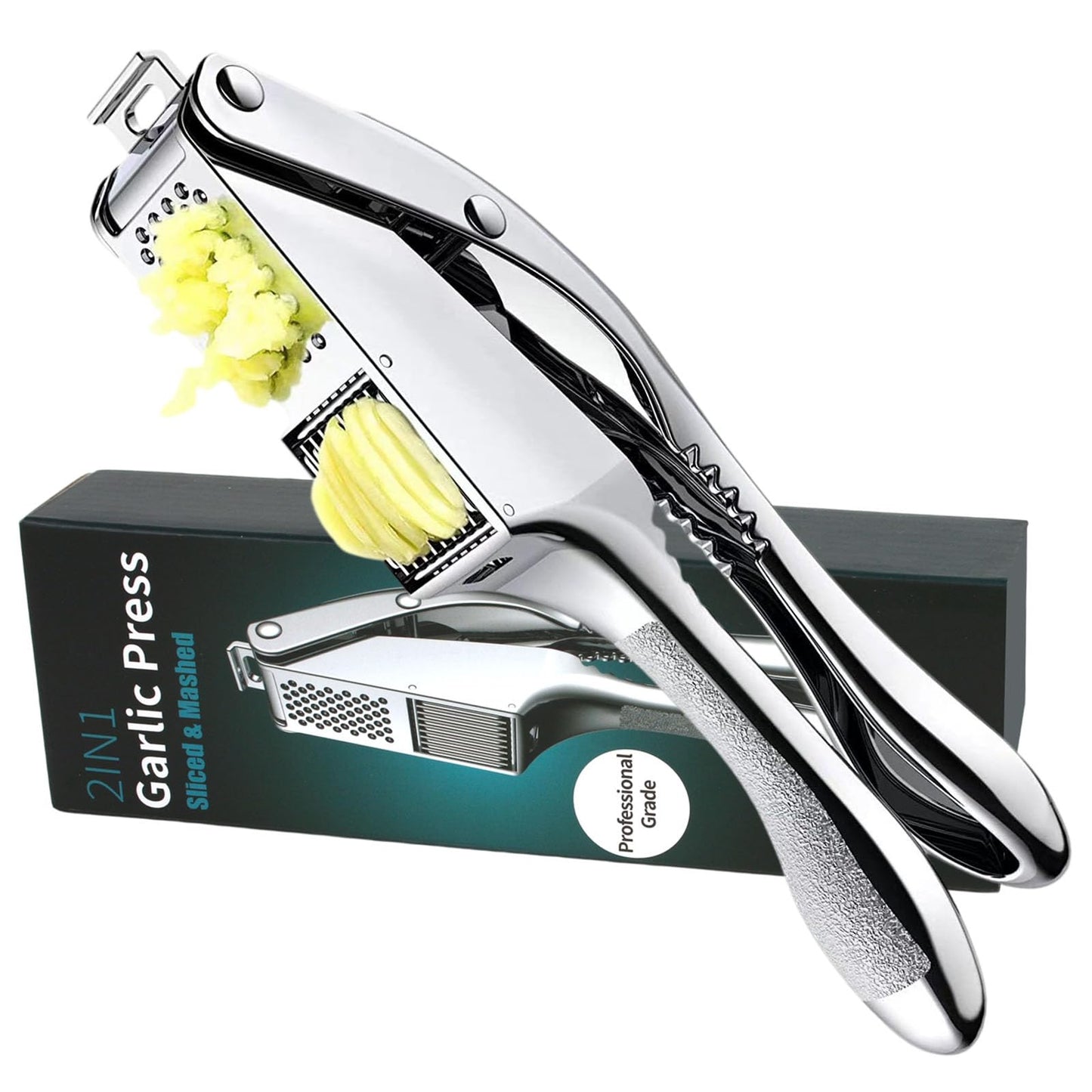 MULIRE Garlic Press and Slicer 2 in 1, Heavy Duty Garlic Mincer, Crusher with Ergonomic Handle - Perfect for Home Cooks and Professional Chefs Alike.