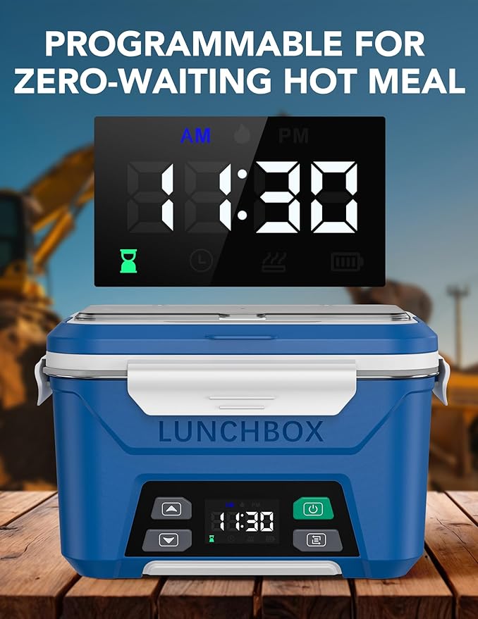 EAST OAK Cordless Electric Lunch Box for Adults, Heated Lunch Box Battery Powered with Automatic Heating, 5.5 Cups Portable Food Warmer with Insulated Carry Bag