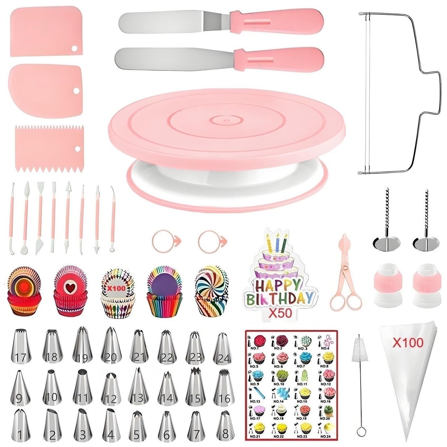 ANSLYQA Cake Decorating Kit, 298 Pcs Baking Tools (Pink)