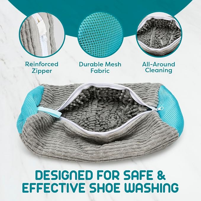 Shoe Washing Machine Bag - 2pcs - Laundry Shoe Bag for Washer and Dryer - 2pc Reusable Sneaker Cleaning Sack for All type of Tennis - Reinforced Zipper, 360° Deep Cleaning (Gray)