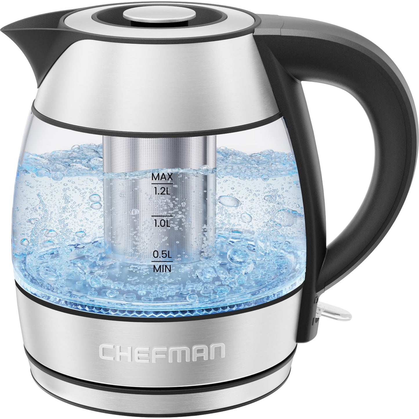 CHEFMAN Lightning High-Powered Electric Kettle, 1.8L 1750W, Rapid Boil 2 Cups in 2 Minutes, BPA Free Cordless Tea Kettle with Digital Temperature Control and 1-Hour Keep Hot – Stainless Steel