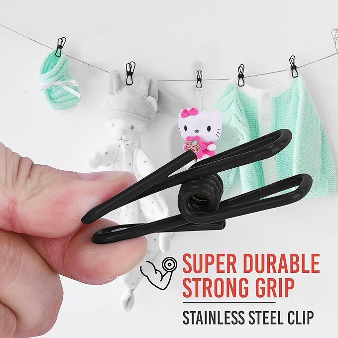 30 Pack Black Chip Bag Clips for Food - PVC 2 Inch Coated Sealer for Sealing Food - Paper Holder, Clothesline Clip for Laundry Hanging, Kitchen Bags, Multipurpose Clothes Pins