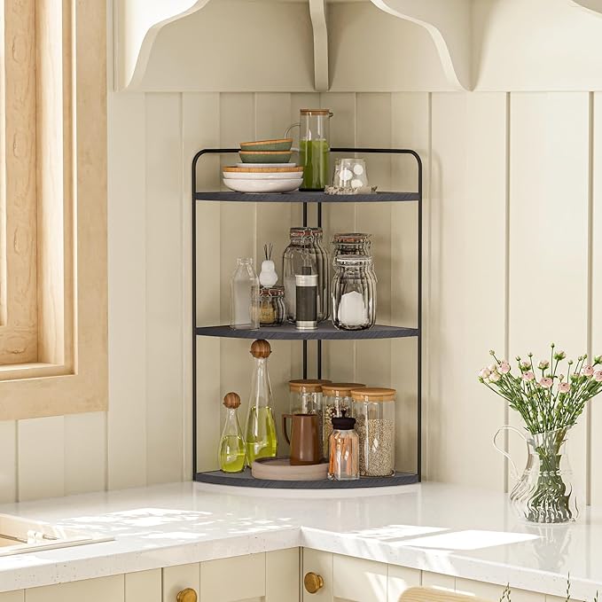 Bathroom Counter Organizer,Countertop Organizer,Vanity Organizers,Bathroom Storage,Bathroom Sink Caddy,Counter Shelf,Corner Counter,Corner Shelves(Black-Grey)