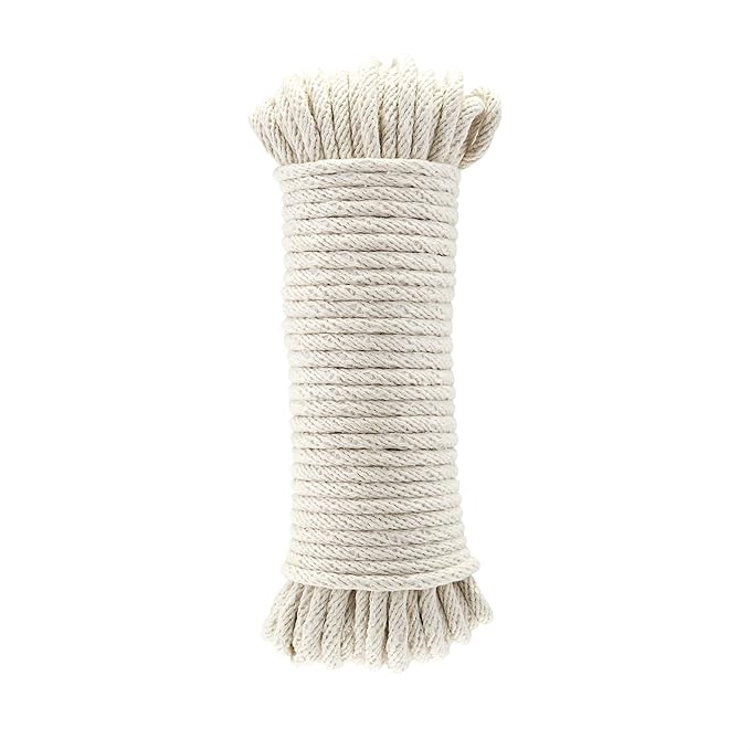Amazon Basics Natural Cotton Braided Rope, Strong, Low Stretch, All-Purpose, Clothesline, DIY Projects, Crafting, Indoor & Outdoor Use, 3/16 Inch x 50 Foot (4.5mm x 15m), Off White
