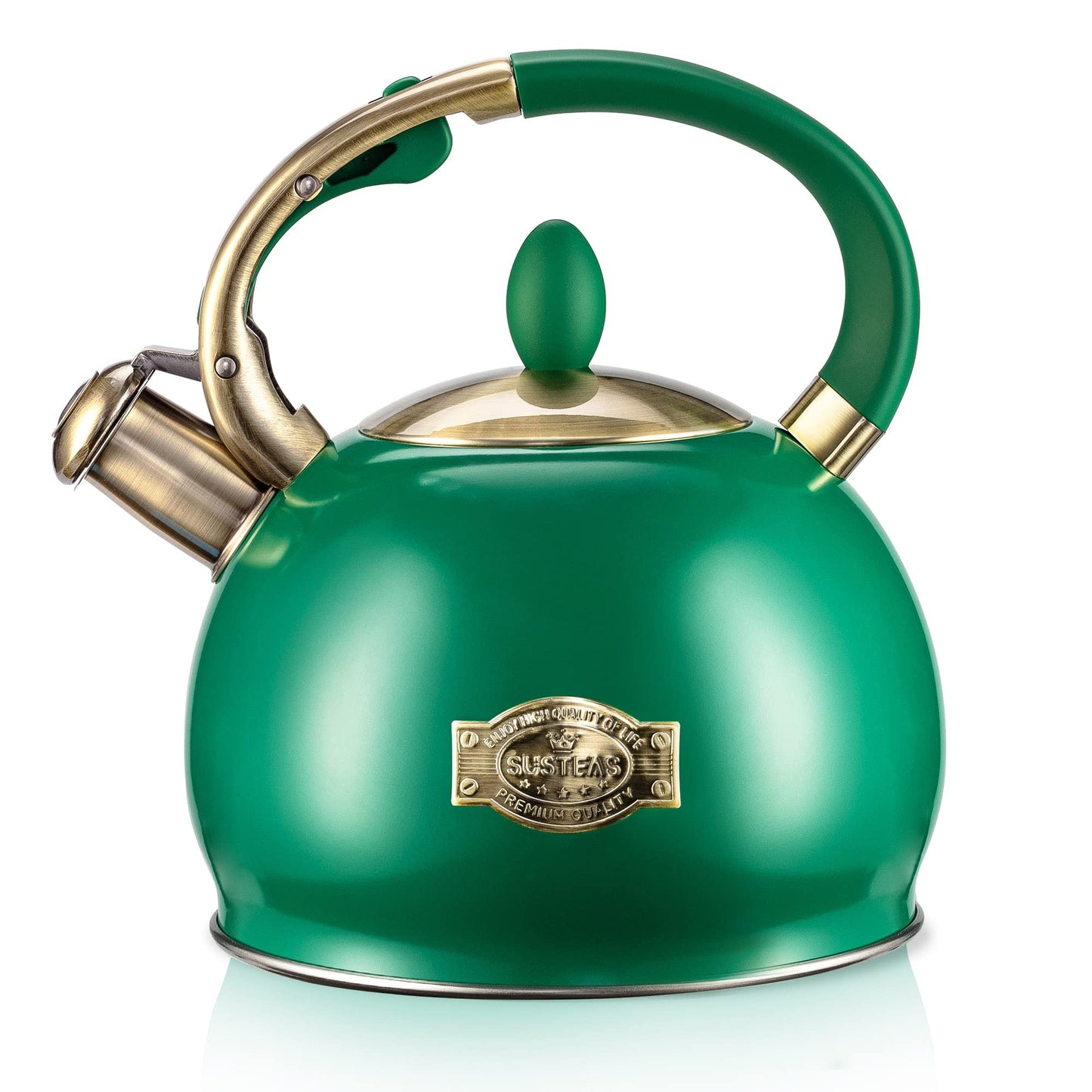 SUSTEAS Whistling Tea Kettle, 2.7QT Food-Grade Steel Teapot, WHITE