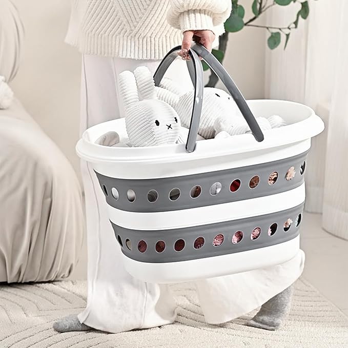 Compact Collapsible Laundry Basket, Small Size Pop-Up Hamper Perfect for Bedroom Side,Bathroom,Travel, Not for Large Families, Foldable with Handle, Measures 16 x 12.5 x 9.5 In, (Gray)
