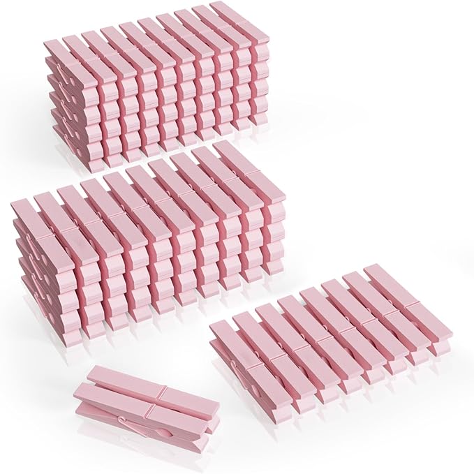 100Pcs Clothes Pins Wooden, 2.9 Inch Colored Clothespins for Crafts, Pastel Colorful Clothespins for Hanging Clothes Picture Light Pink