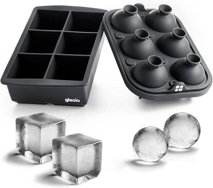 Ice Cube Molds, Large Silicone Sphere & Square Combo with Fill Funnel