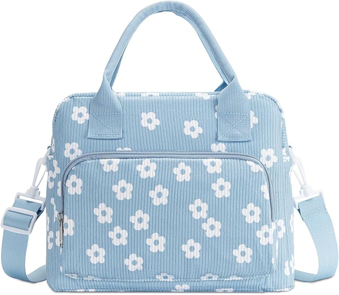 Lunch Bag Women Lunch Box for Women Adult Cute Insulated Lunch Bag Lager Cooler Lunch Tote Bags for Work Picnic (Blue-Flower)