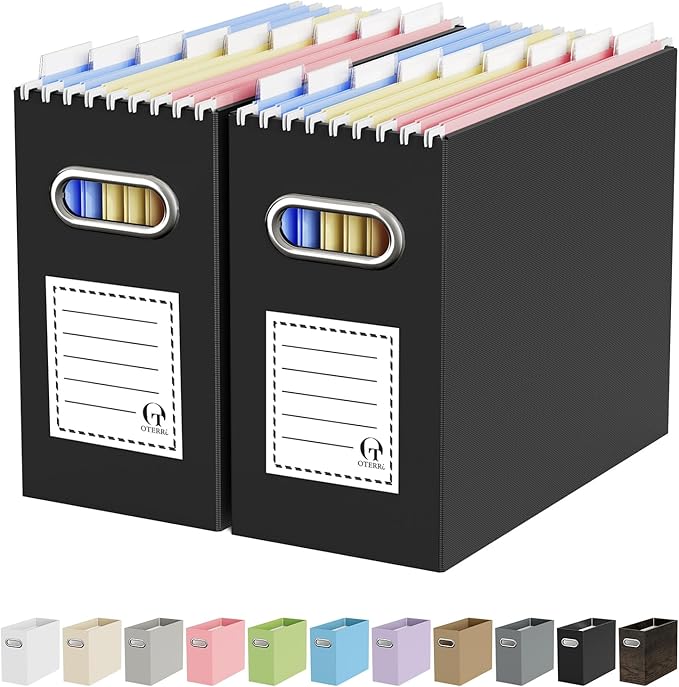 Oterri Cardboard File Organizer Box for Hanging File Folders Letter Size,File Box for Computer Desk,File Cabinet,Working Home,Office,Classroom (Black, Letter Size - 2 Packs)
