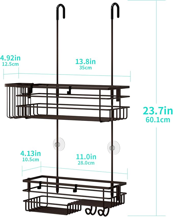 HapiRm Hanging Shower Caddy Organizer - No Drilling Shower Shelves with Hooks and Toothbrush Holder, Rustproof 304 Stainless Steel Bathroom Organizer - Bronze