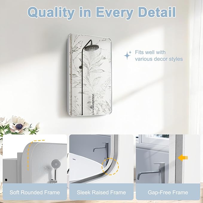 16x24 Inch Medicine Cabinet with Mirror for Bathroom, Silver Aluminum Bathroom Medicine Cabinet, Recessed or Wall Mount Medicine Chest Over Sink, Modern Farmhouse Style, Fully Assembled