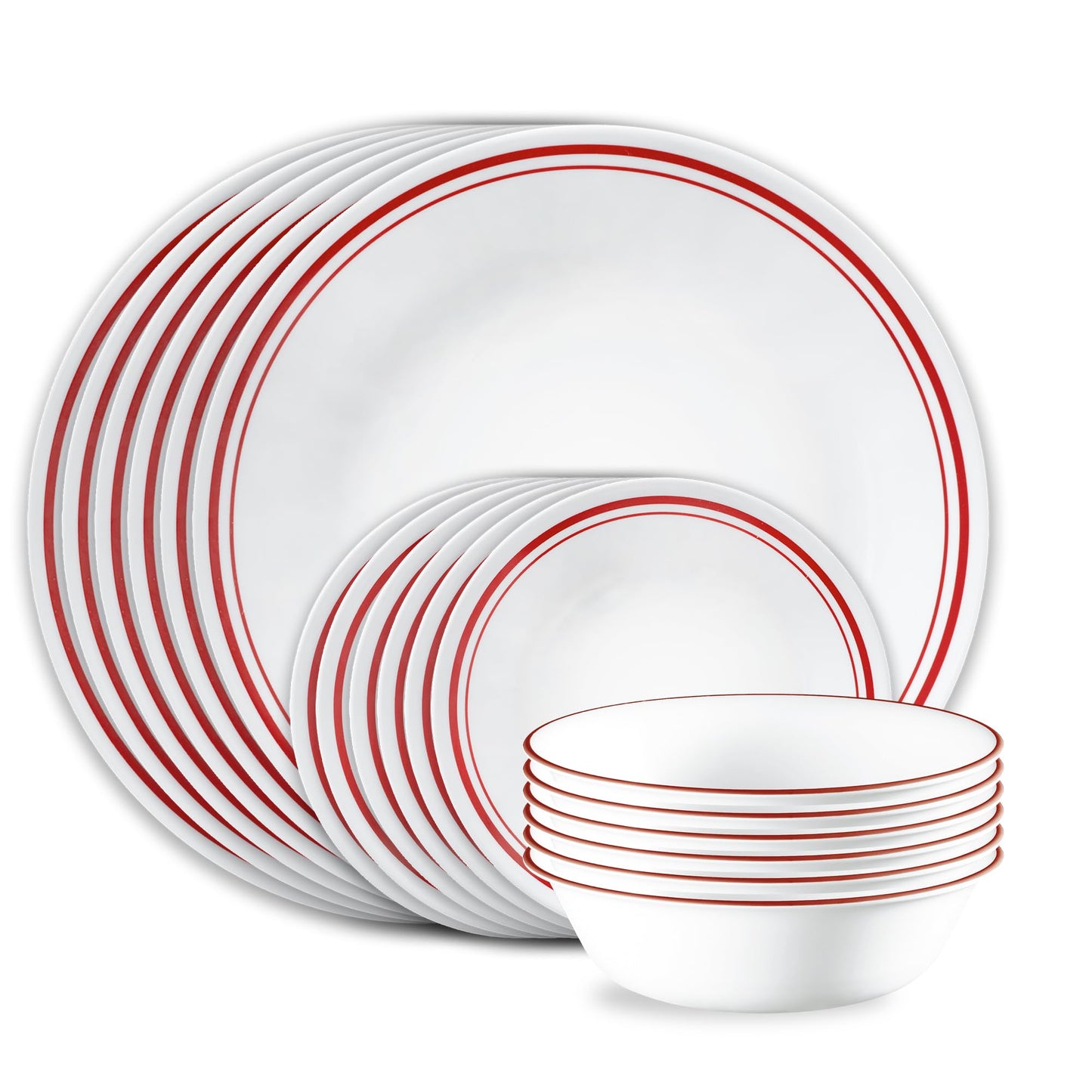 Corelle Vitrelle 18-Piece Service for 6 Dinnerware Set Triple Layer Glass and Chip Resistant, Lightweight Round Plates and Bowls Set, City Block