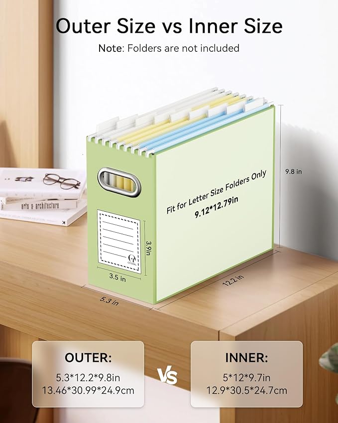 Oterri Cardboard File Organizer Box for Hanging File Folders Letter Size,File Box for Computer Desk,File Cabinet,Working Home,Office,Classroom (Green, Letter Size - 8 Packs)