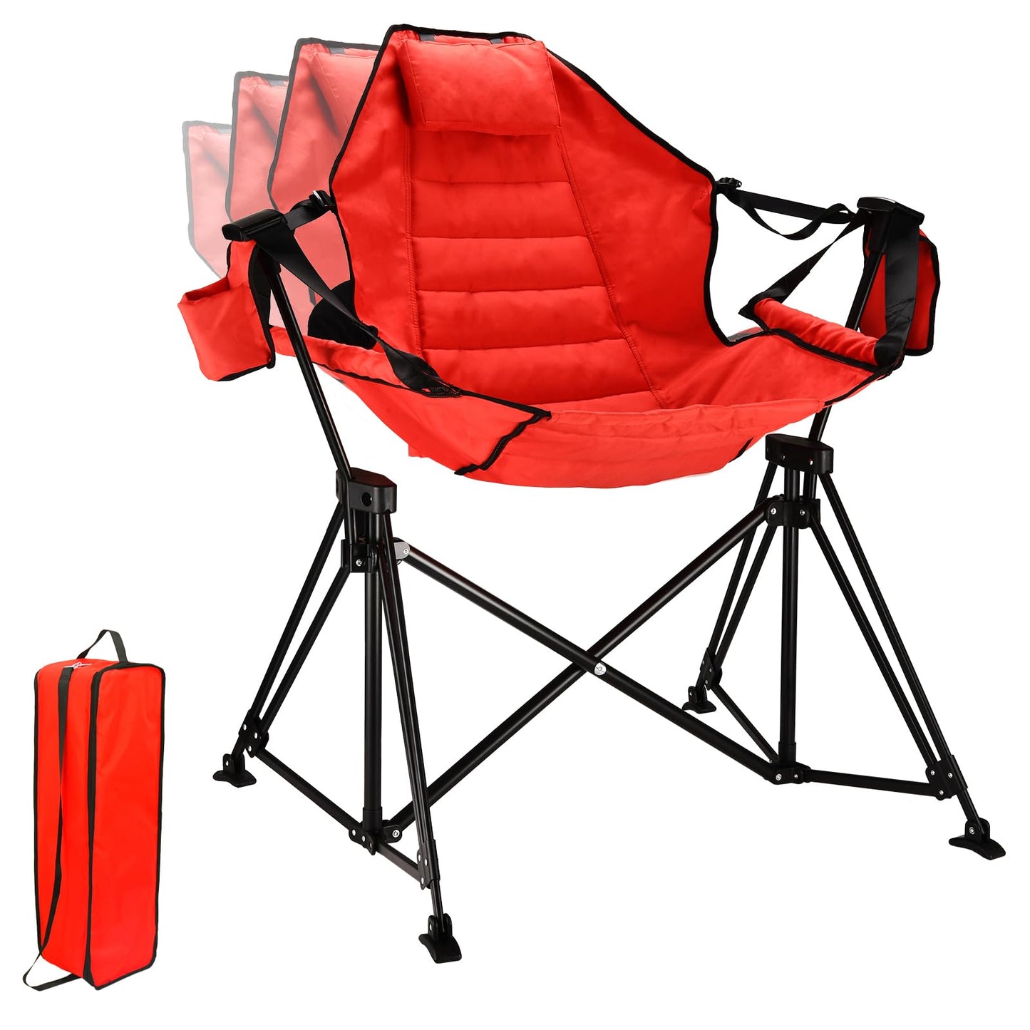 FREETOUR Hammock Camping Chair Folding 350lbs Foldable Portable Rocking Chairs for Adults Outside Swinging Camp with Stand Lawn Garden Hanging Outdoor (Crimson)