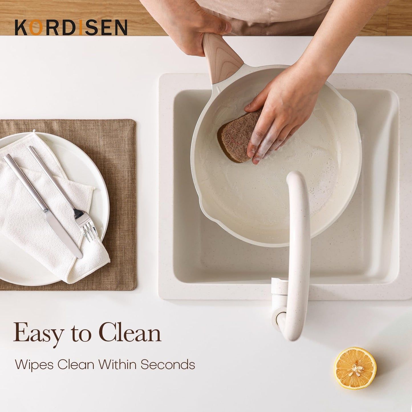 Kordisen Ceramic Non Stick Frying Pan Skillet with Lid, 12.5 Inch Large Pan