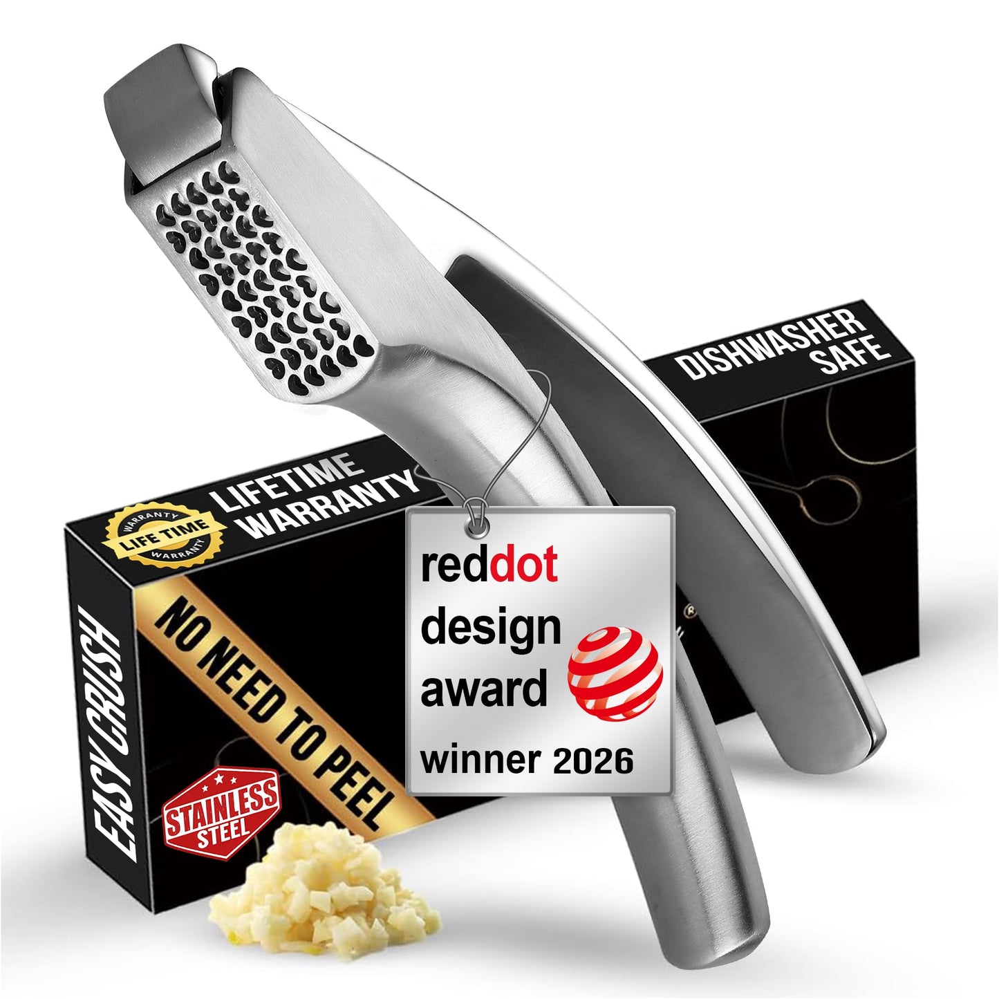 Gourmet Easy Garlic Press Lifetime Replace, No Need to Peel, Coarse Mince