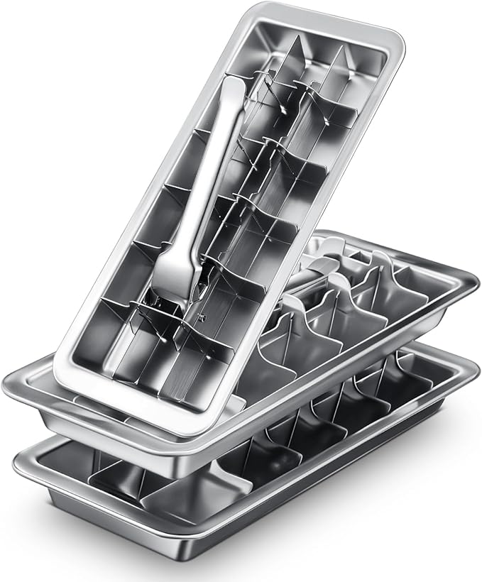 Yaocom 3 Pcs Ice Cube Trays with Lid, 18 Slot Stainless Steel Metal