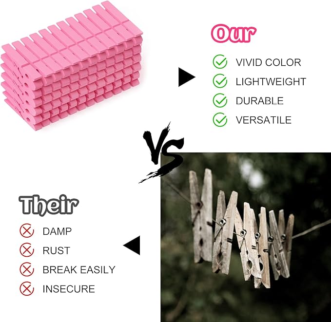 Phinus 72 Pcs Colorful Wooden Clothes Pins, 2.9 Inch Clothes Pins for Baby Shower Games, Hanging Clothes, Pictures, Photos, Classroom, Crafts, Decoration, Colorful Clothespins Heavy Duty (Pink)