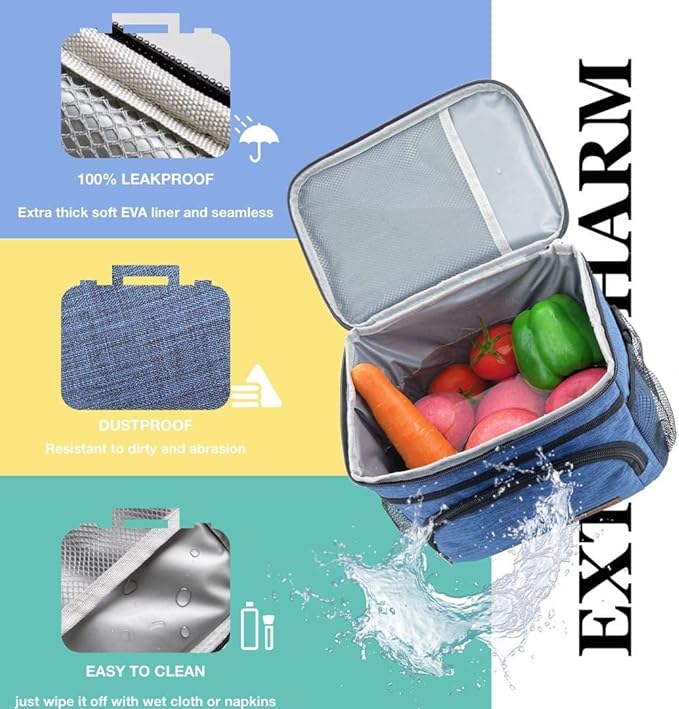 ExtraCharm Insulated Lunch Bag for Women/Men - Reusable Lunch Box for Office Picnic Hiking Beach - Leakproof Cooler Tote Bag Organizer with Adjustable Shoulder Strap for Adults-Black Camo