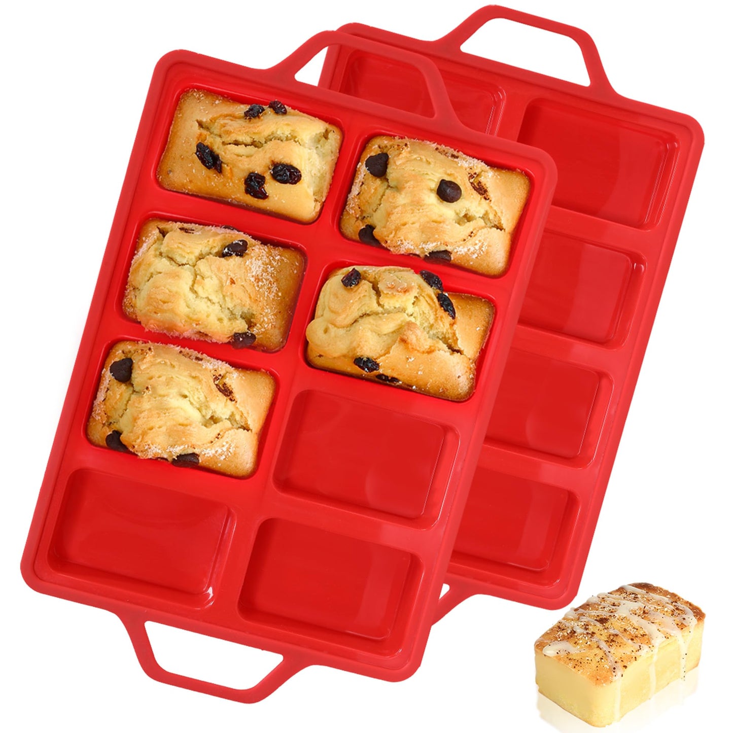 Mini Loaf Pan, Metal Reinforced Silicone Mini Bread Loaf Pan Nonstick Cornbread Pan 8 Cavities Silicone Molds for Baking Bread, Loaf, Meatloaf, Brownie, Butter