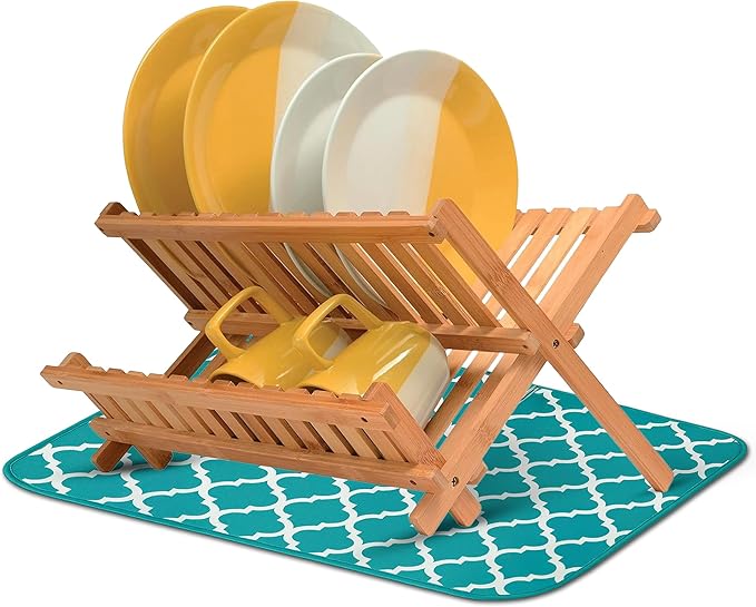Dish Drying Mat - Microfiber Kitchen Counter Mat, Super Absorbent & Quick Dry Dish Drying Pad for Dishes, Utensils, Pots & Pans - Large Reversible Drying Mat for Kitchen Countertops, Coffee Bar, Green