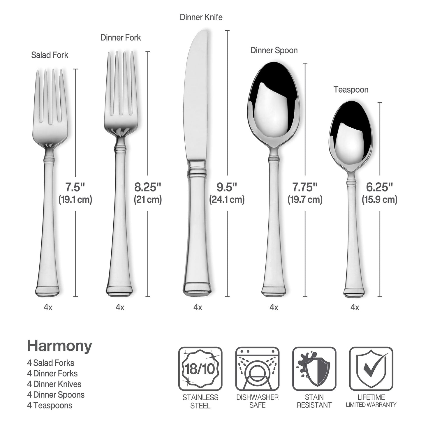 Mikasa, Harmony Flatware Service for 4, 20 Piece Set, 18/10 Stainless Steel Silverware Set