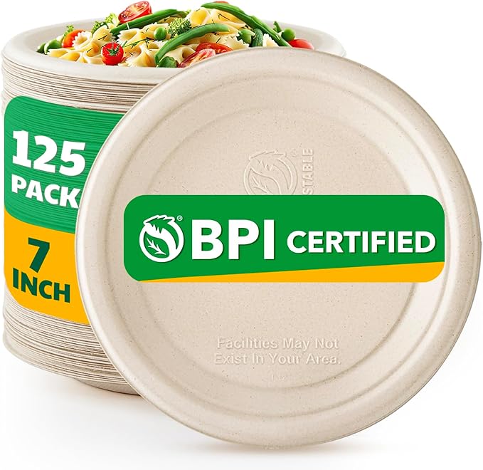 Joyborn Heavy Duty Compostable Paper Plates 9 Inch, Natural, 125 Pack