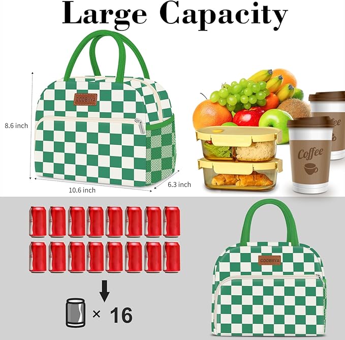 Coobiiya Lunch Bag Lunch Box for Women Men, Cute Lunch Tote Bags Insulated Reusable LunchBags Large Capacity Cooler Bag for Work Travel Picnic adults