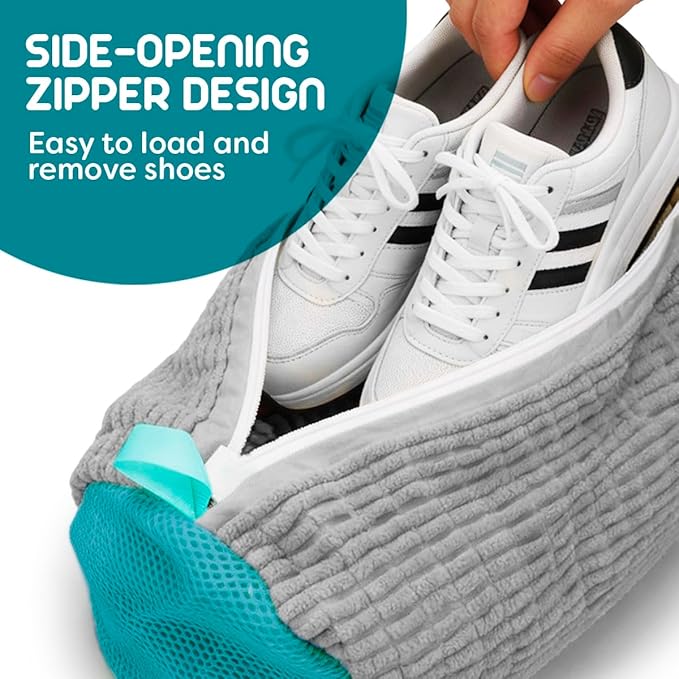 Shoe Washing Machine Bag - 2pcs - Laundry Shoe Bag for Washer and Dryer - 2pc Reusable Sneaker Cleaning Sack for All type of Tennis - Reinforced Zipper, 360° Deep Cleaning (Gray)