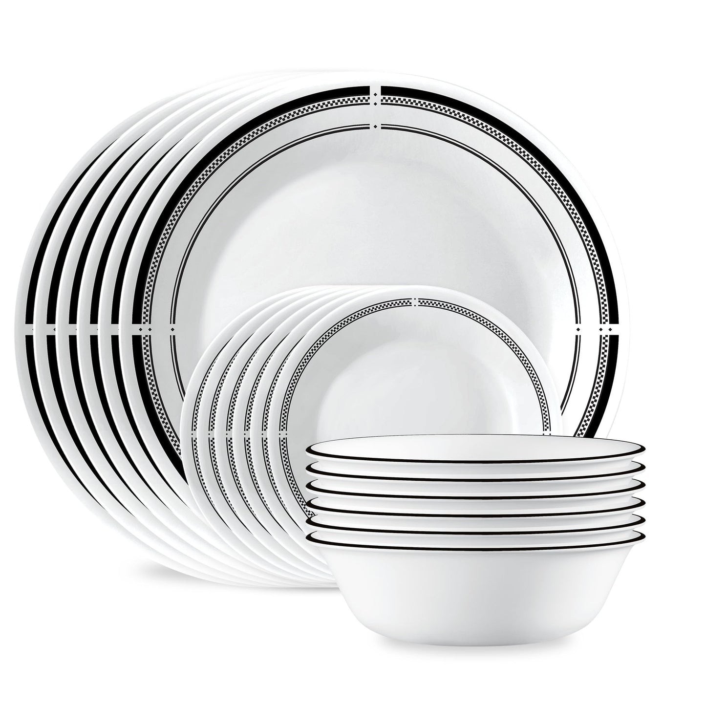 Corelle Vitrelle 18-Piece Service for 6 Dinnerware Set Triple Layer Glass and Chip Resistant, Lightweight Round Plates and Bowls Set, City Block