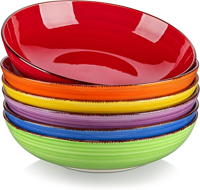 vancasso Bonita Pasta Bowls Set of 6, 50oz Large Salad Bowls for Kitchen, Corlorful Stoneware Serving Bowls Dishwasher & Microwave Safe