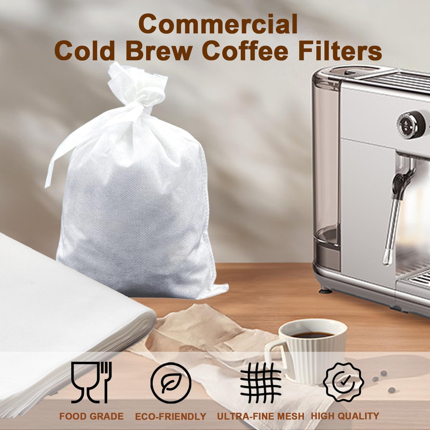 YURICK 50 Pack Commercial Cold Brew Coffee Filters for 5 Gallon Buckets, 20" X 20" Commercial Cold Brew Bags for Commercial Model Cold Brew Coffee Makers, Brew Up To 5 LBS Coffee