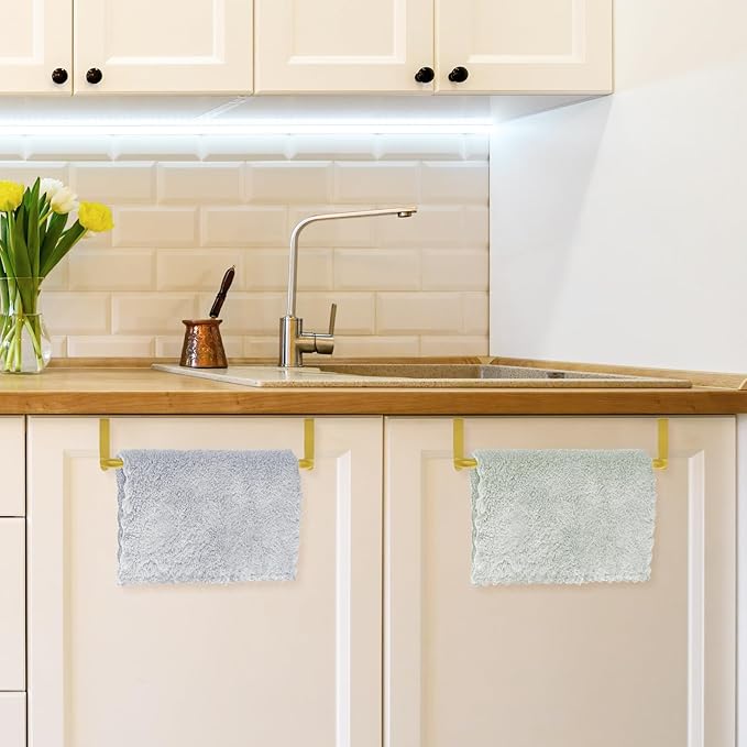 2 Pieces Metal Towel Bar Kitchen Cabinet Steel Towel Rack Bar for Hanging on Inside or Outside of Doors, Home Kitchen Bathroom(Gold)