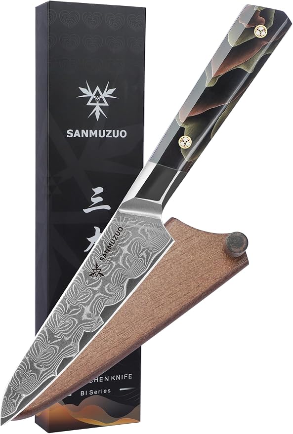 SANMUZUO Kitchen Chef Knife 8 Inch, Professional Kitchen Knife, Ultra Sharp Damascus Powder Steel with Full-tang Resin Handle, Bi Series