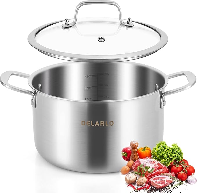 DELARLO Tri-ply Stainless Steel 20 Quart Heavy Duty Induction Stock Pot