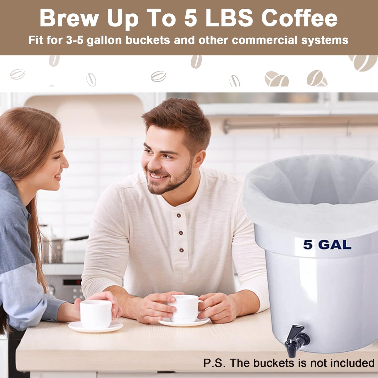 YURICK 50 Pack Commercial Cold Brew Coffee Filters for 5 Gallon Buckets, 20" X 20" Commercial Cold Brew Bags for Commercial Model Cold Brew Coffee Makers, Brew Up To 5 LBS Coffee