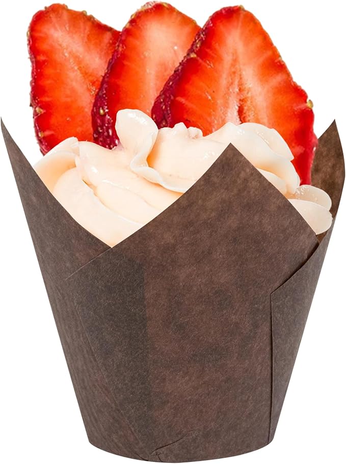 Tulip Cupcake & Muffin Liners – 50gsm Mini Floral Baking Cups – 250 Pcs Natural & Non Toxic Paper Wrappers for Wedding, Bakery, & Party Supplies, White, by BHI Packaging